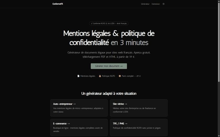 ConformeFR - Générateur de documents légaux RGPD